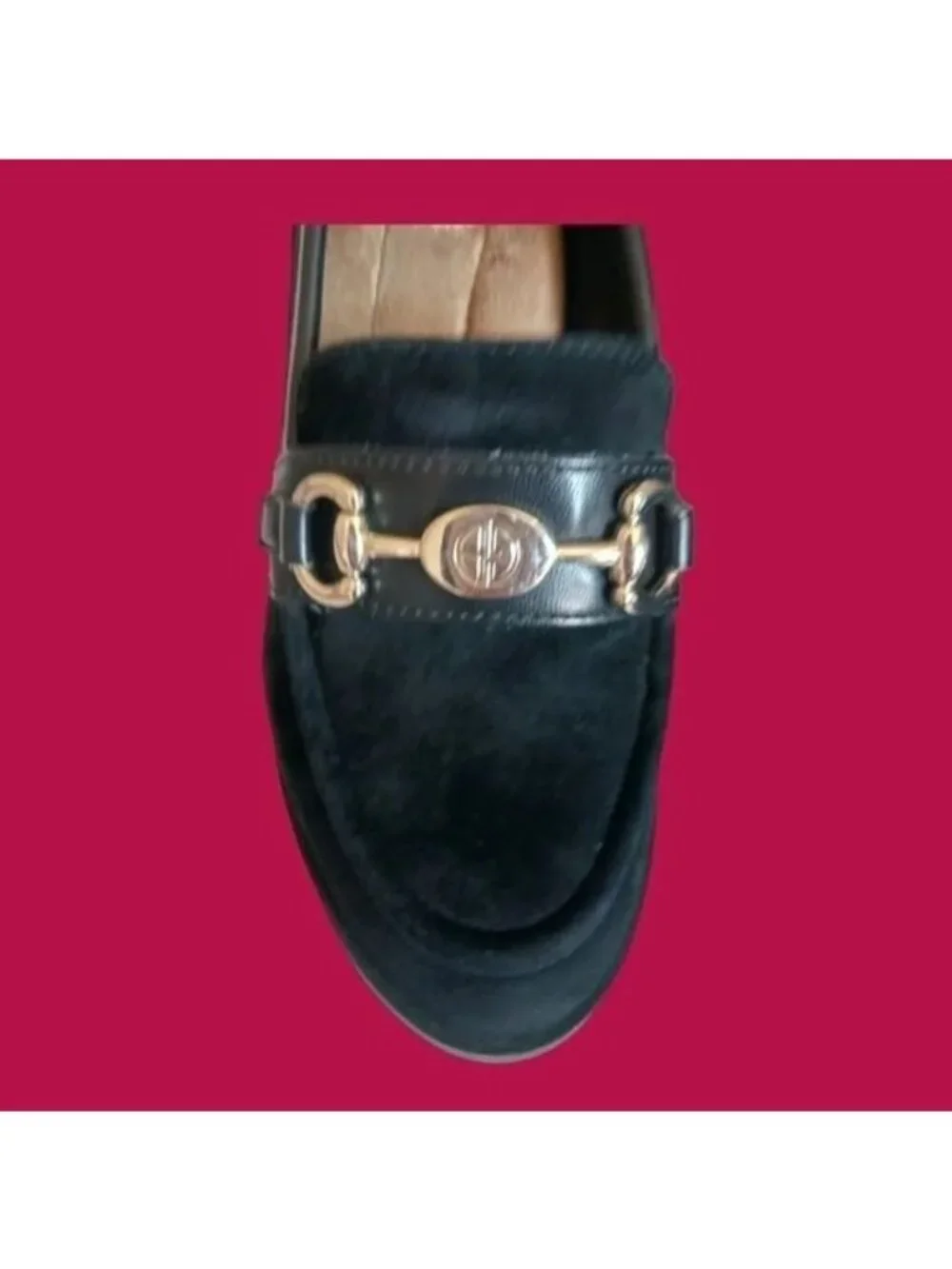 Giani Bernini Women’s Suede Loafer Pumps Gold Horsebit Block Heel Black Size 5M